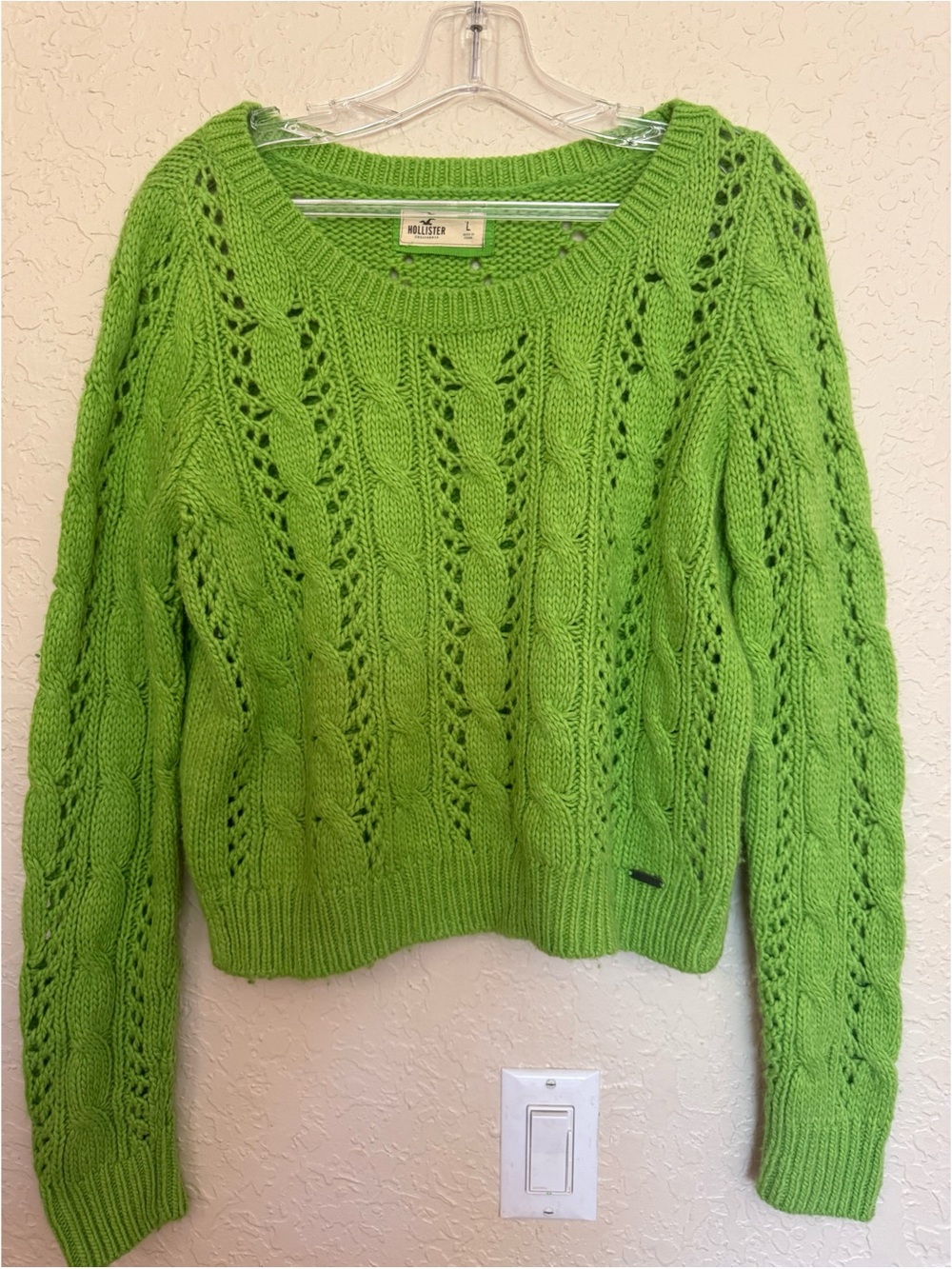 Hollister Lime Green Cable Knit Crewneck Sweater